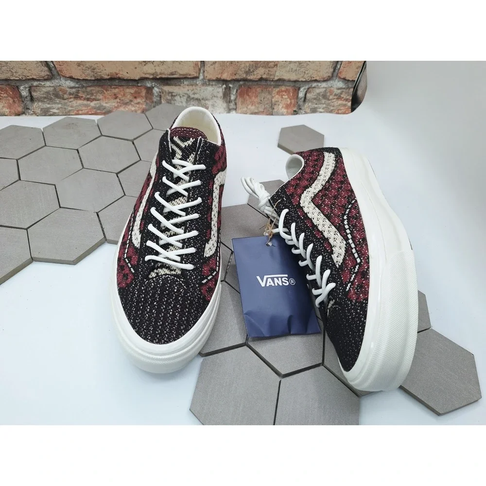 Vans Lx Old Skool 36 Ek Geo Check Grey Red Bordeaux Men's Sz 10.5 Knit